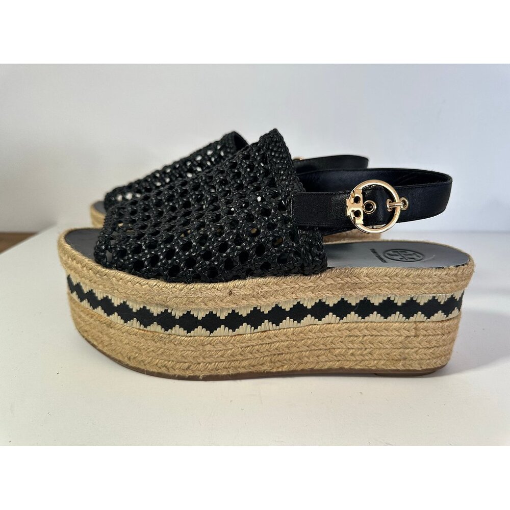 TORY BURCH Leather and Jute PlatformWedge Sandals size 11